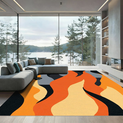 Fiery Orange Abstract Heat Swirls Rug
