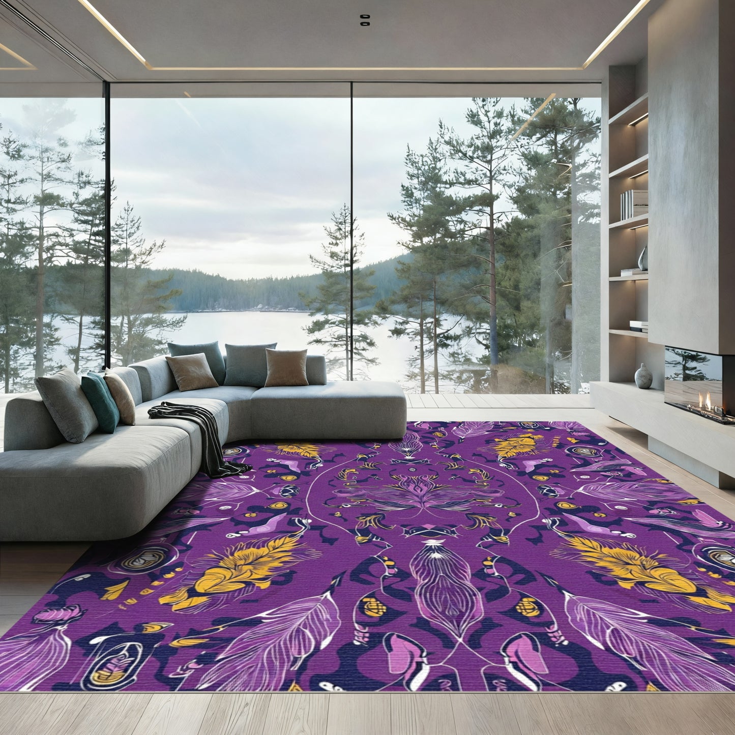 Violet Gold Feather Allover Composition Rug