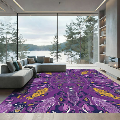 Violet Gold Feather Allover Composition Rug