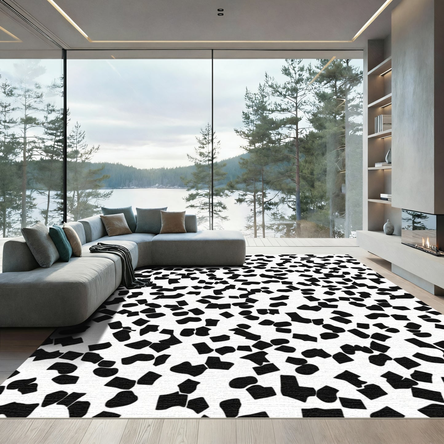 Black and White Irregular Scatter Rug