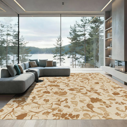 Brown Floral Swirls Contemporary Rug