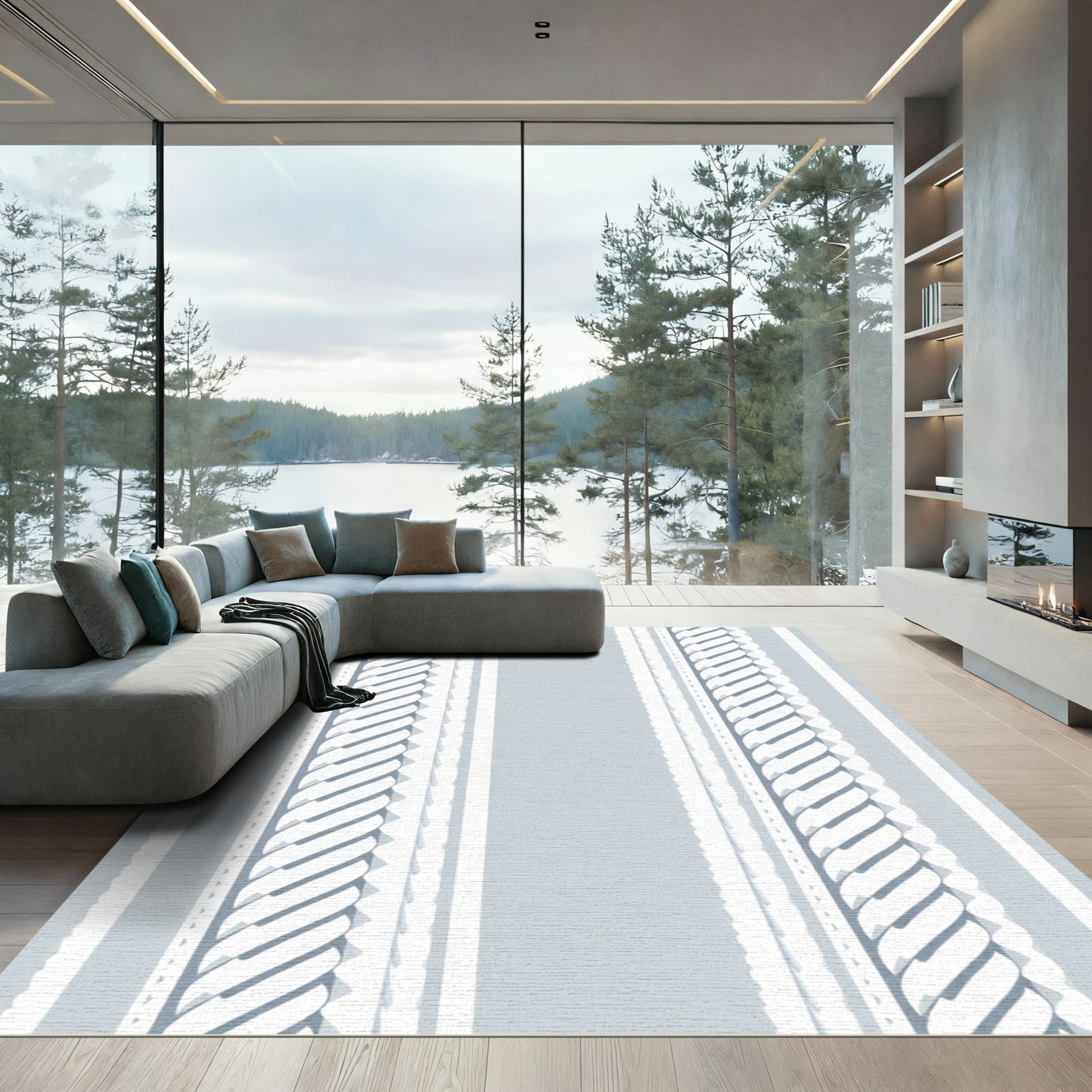 Soft Blue Rope Stripe Rug