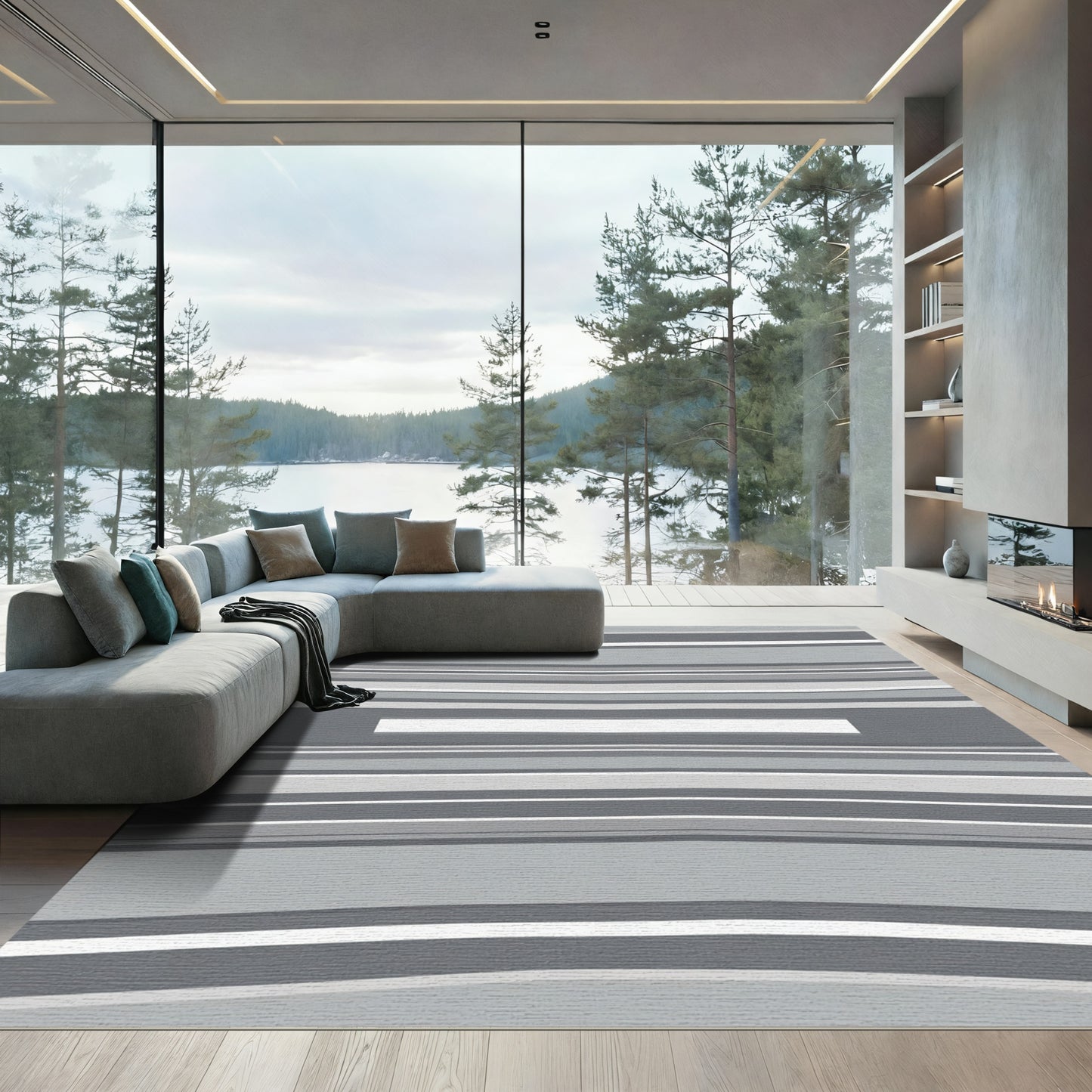 Modern Gray And White Stripe Rug