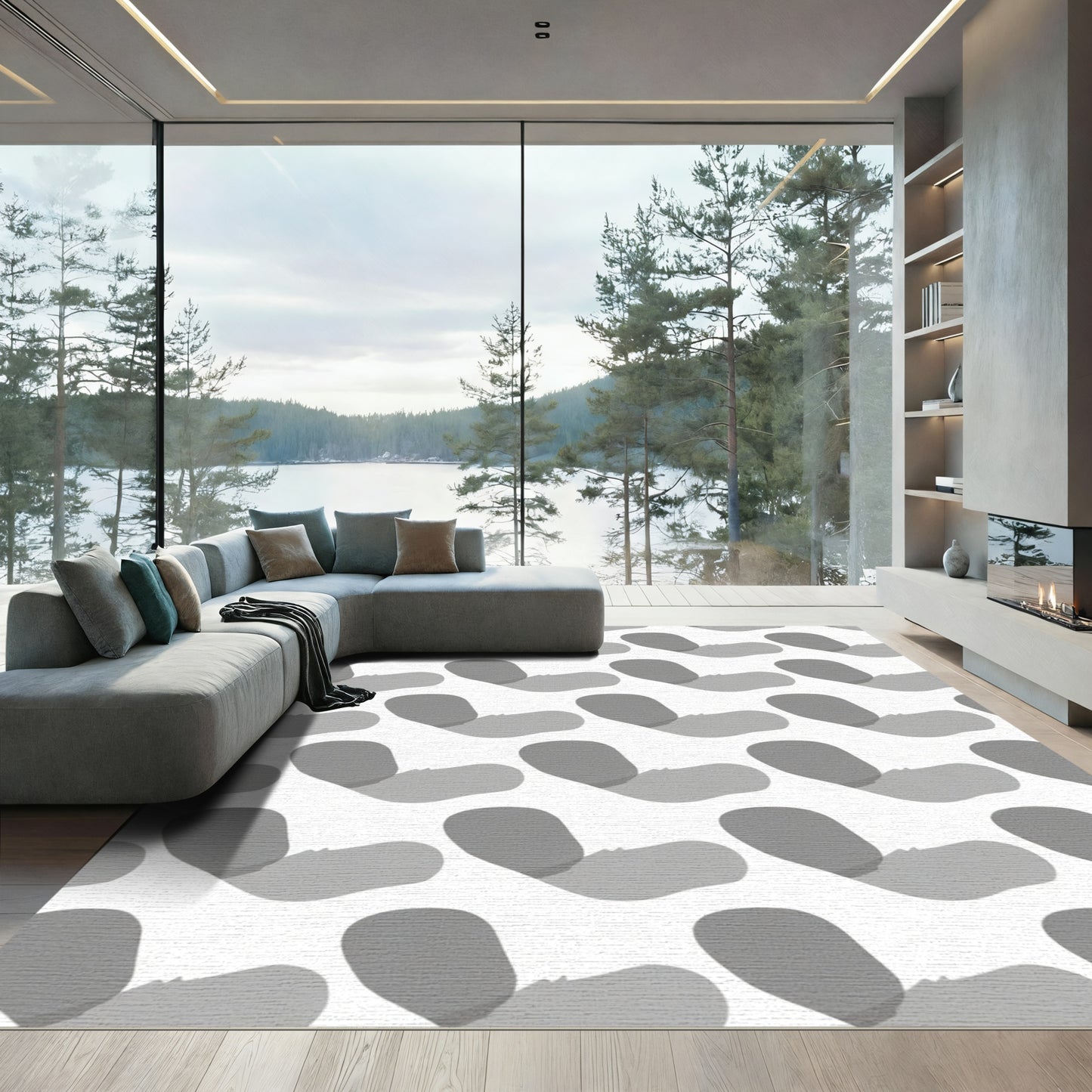 Monochromatic Wavy Heart Grid Rug
