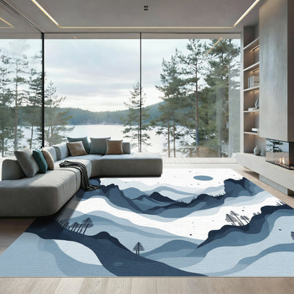 Misty Indigo Mountain Landscape Vista Rug