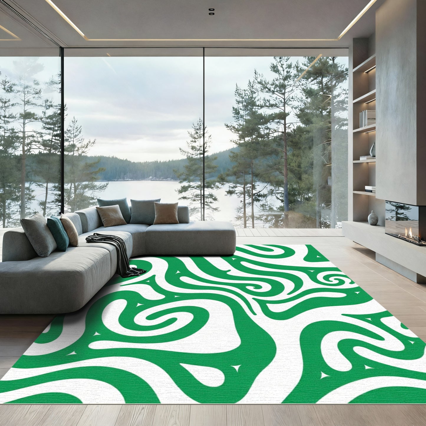 Emerald Green Swirl Abstract Rug