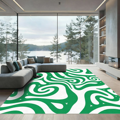 Emerald Green Swirl Abstract Rug