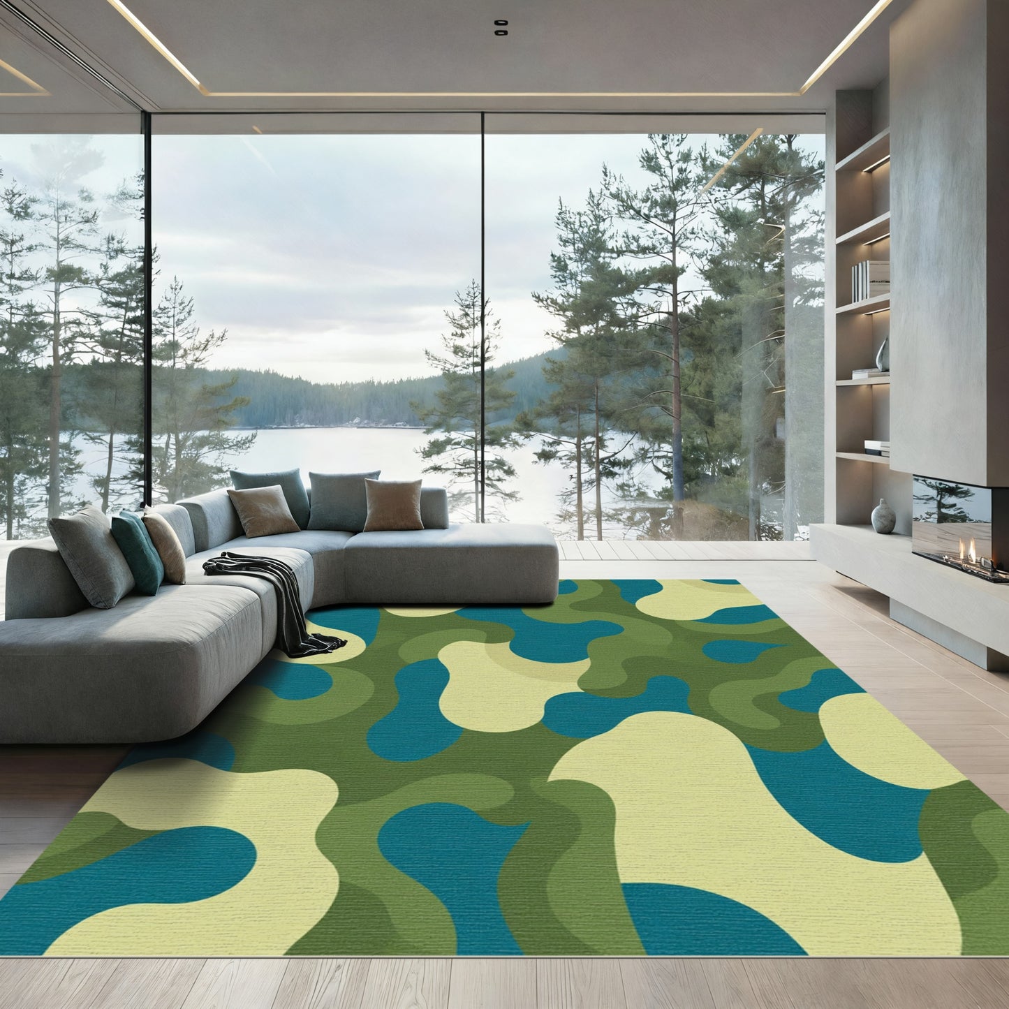 Abstract Camouflage Waves Rug
