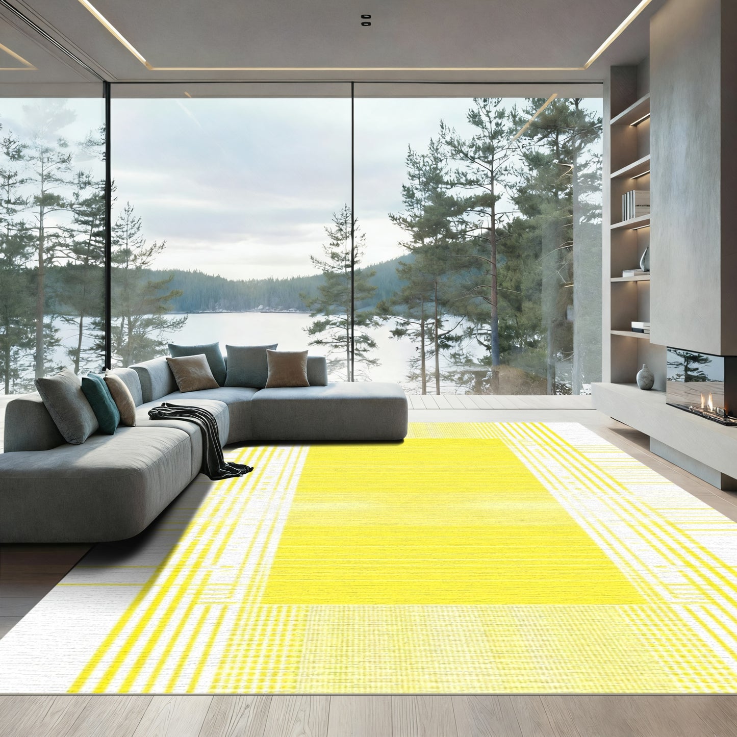 Vibrant Yellow Linear Geometric Rug