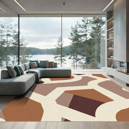 Earthy Clay Abstract Geometric Overlay Rug