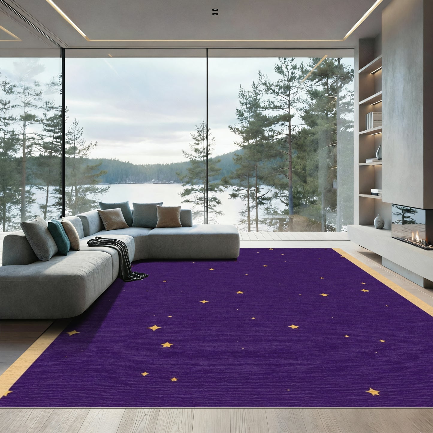 Golden Stars Night Sky Rug