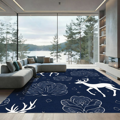 White Stag Floral Meadow Navy Rug