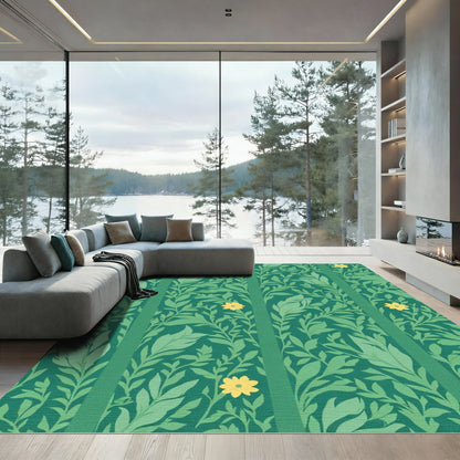 Emerald Green Floral Vine Stripe Rug