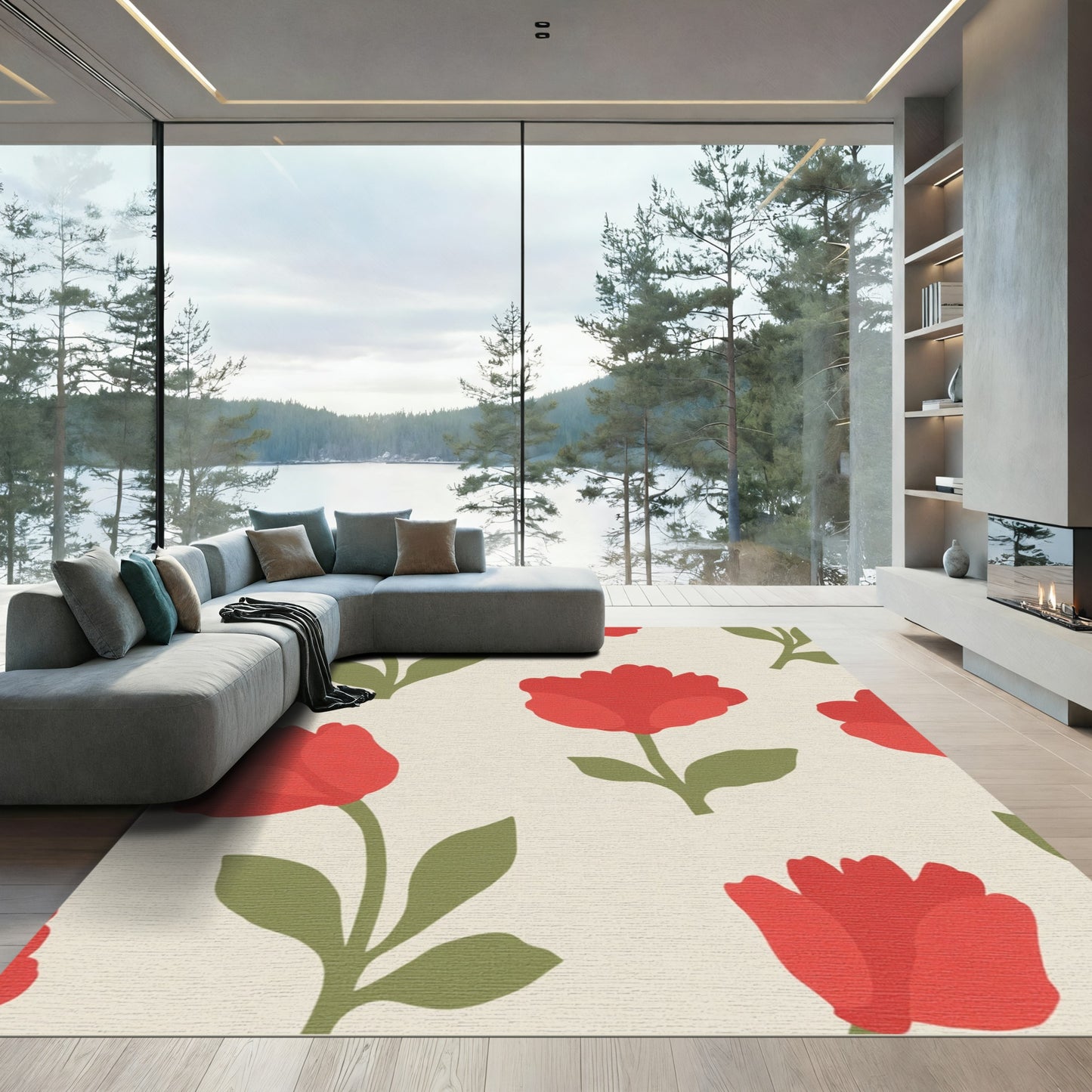 Crimson Floral Tulips Garden Rug