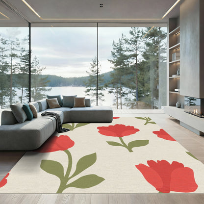 Crimson Floral Tulips Garden Rug