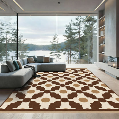 Geometric Beige Brown Lattice Rug