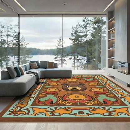 Whimsical Bear Face Abstract Scroll Rug