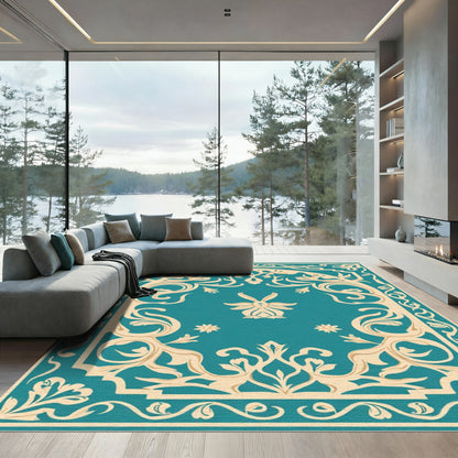 Aquatic Beige Floral Symmetry Rug