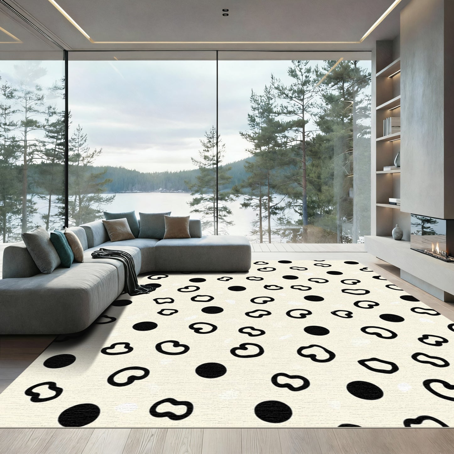 Cream Black Polka Organic Shape Scatter Rug