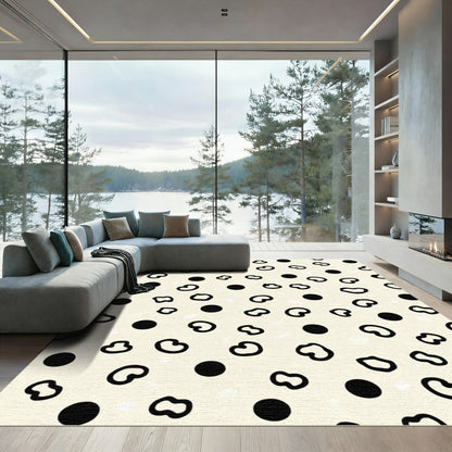 Cream Black Polka Organic Shape Scatter Rug