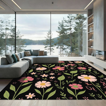 Pink and Green Wildflower Garden Rug