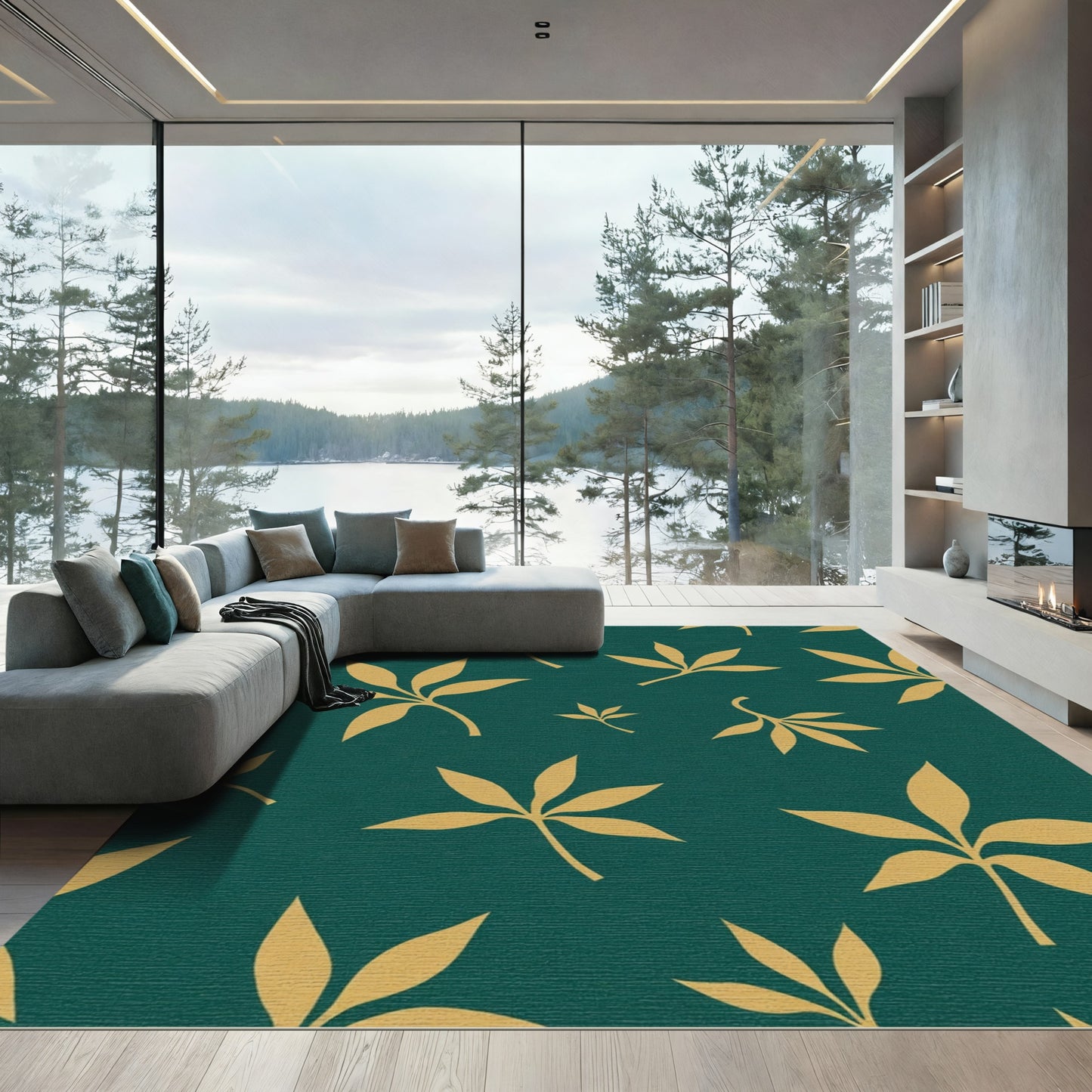 Golden Leaf Emerald Botanical Rug