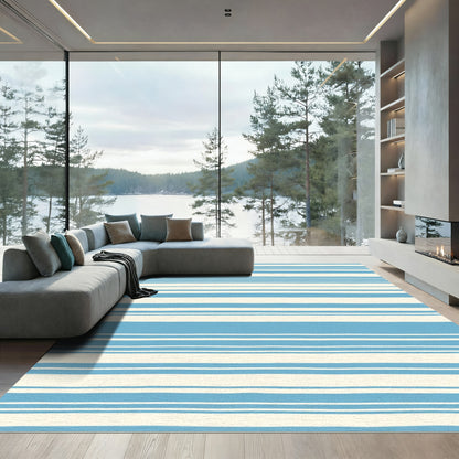 Seaside Blue Cream Horizontal Stripes Rug