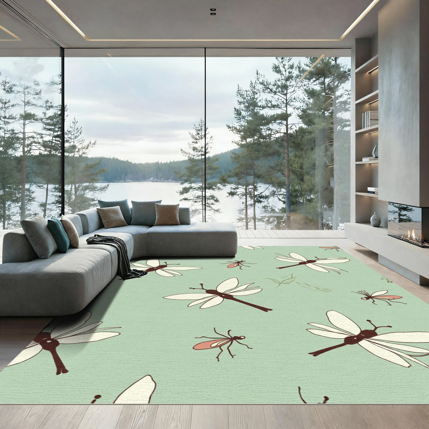 Cream Dragonfly And Insect Meadow Rug