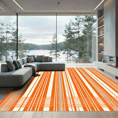 Vivid Orange Stripe Grid Rug