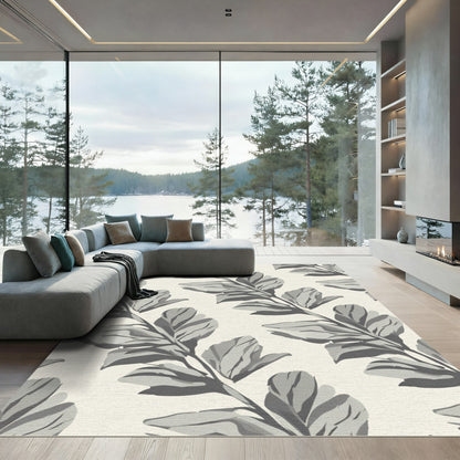 Modern Gray Leafy Branch Arrangement Rug