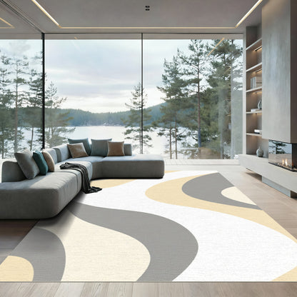 Cream Gray Wavy Abstract Rug