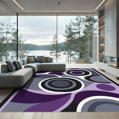 Retro Purple Circles and Waves Rug