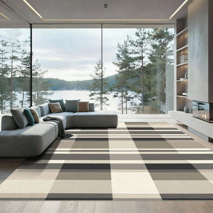 Monochromatic Plaid Geometric Squares Rug