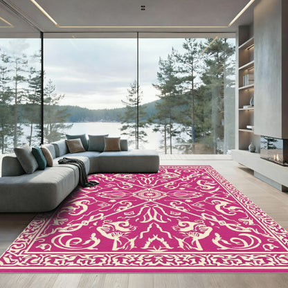 Vivid Magenta Floral Symmetry Rug