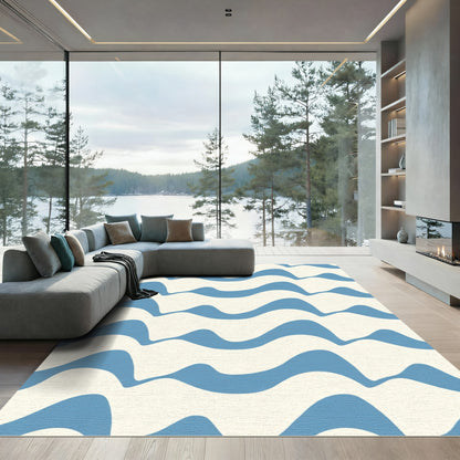 Cerulean Wave Abstract Stripes Rug