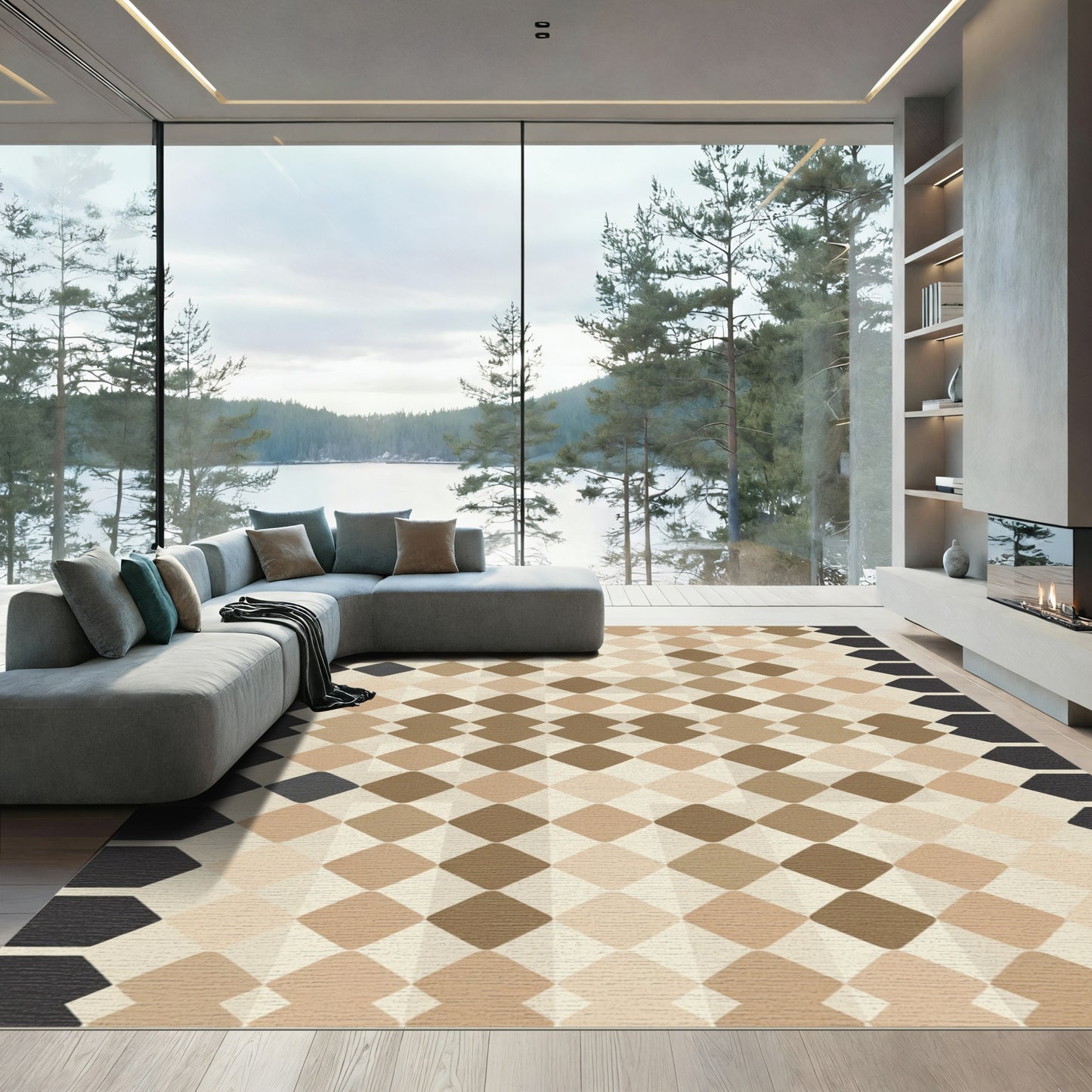 Earthy Tone Diamond Grid Statement Rug
