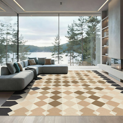 Earthy Tone Diamond Grid Statement Rug