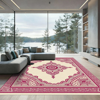 Crimson Sunburst Arabesque Court Rug