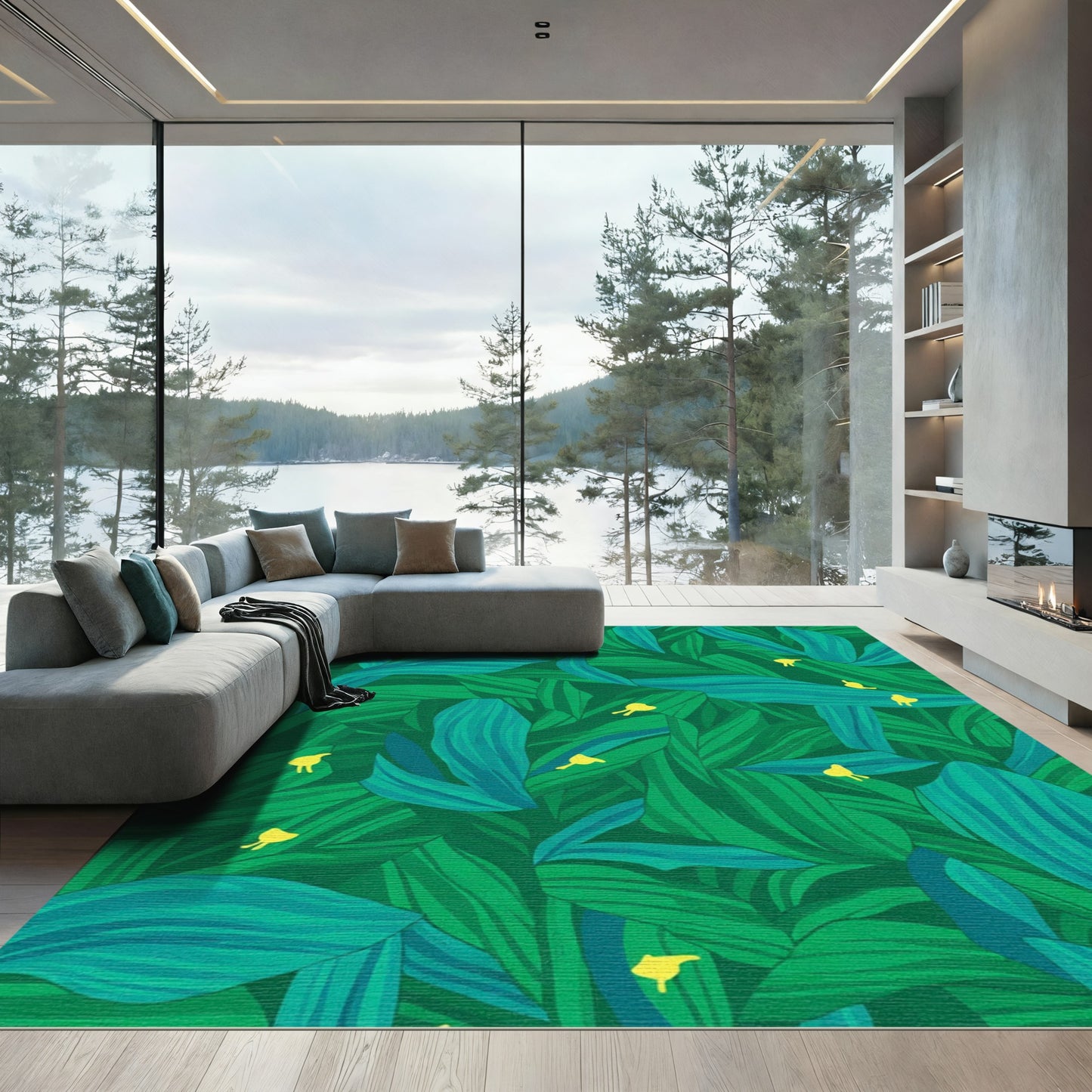 Green And Teal Leafy Meadow Rug