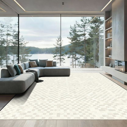Cream Ecru Textured Contemporary Square Rug