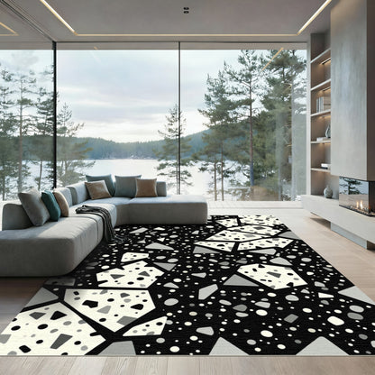 Terrazzo Black White Geometric Mosaic Rug