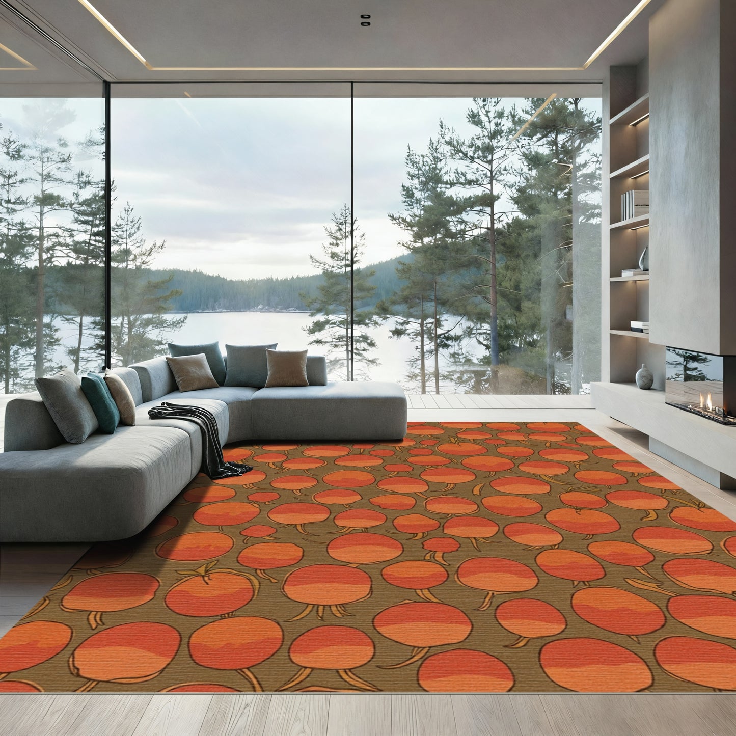 Terracotta Autumn Root Vegetable Cluster Rug
