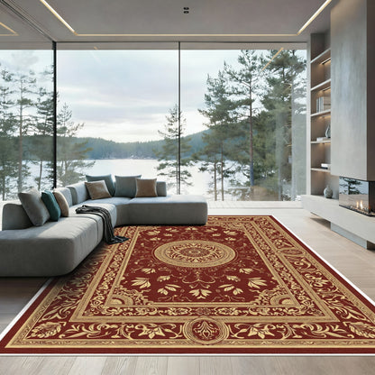 Rich Crimson Gold Floral Medallion Rug