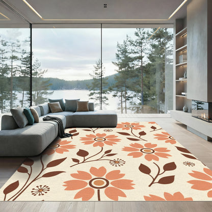Retro Coral Flower Leaf Arrangement Rug