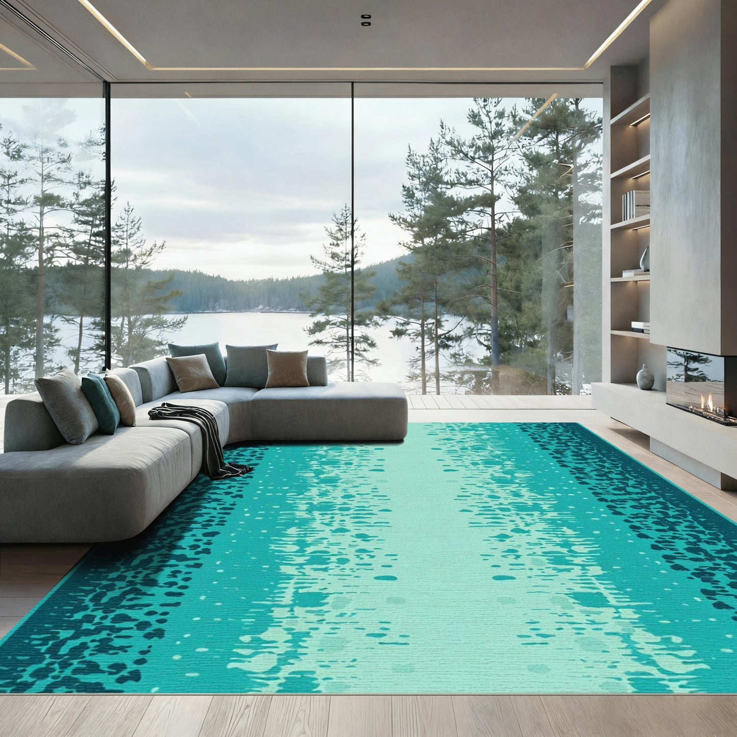 Deep Teal Gradient Speckled Stripe Rug