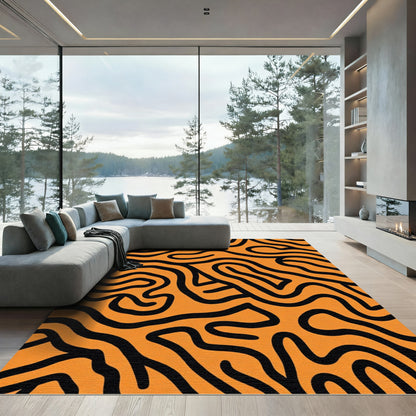 Orange Black Abstract Swirl Rug