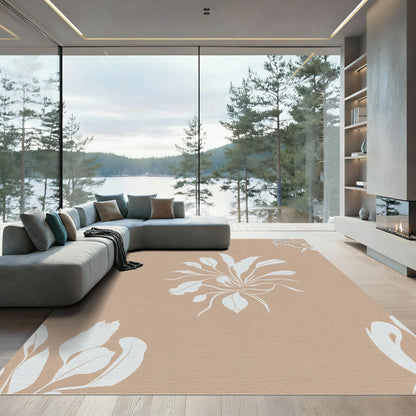 Terracotta White Floral Branch Arrangement Rug