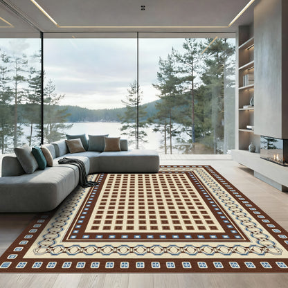 Faded Earthy Tone Geometric Inlay Rug