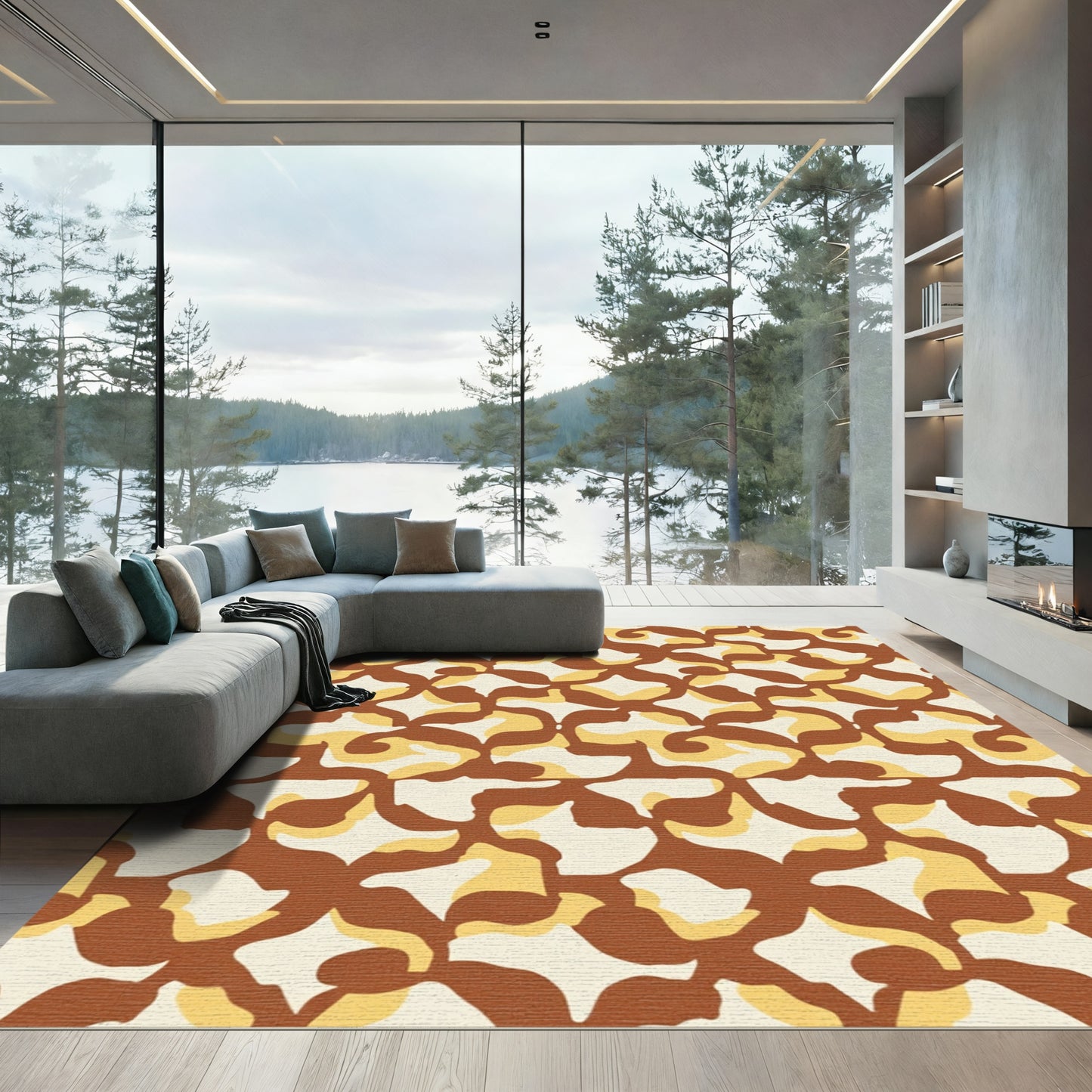 Warm Earth Marbled Abstract Rug