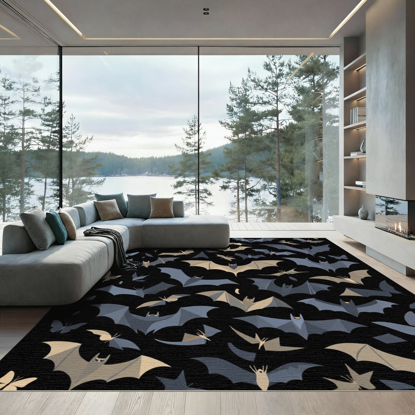 Whimsical Bat Butterfly Night Sky Rug